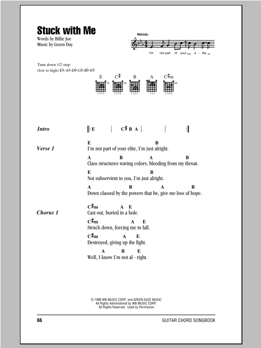 Stuck With Me (Guitar Chords/Lyrics) von Green Day