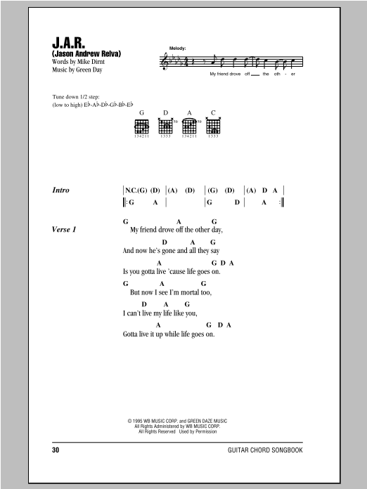 J.A.R. (Jason Andrew Relva) (Guitar Chords/Lyrics) von Green Day