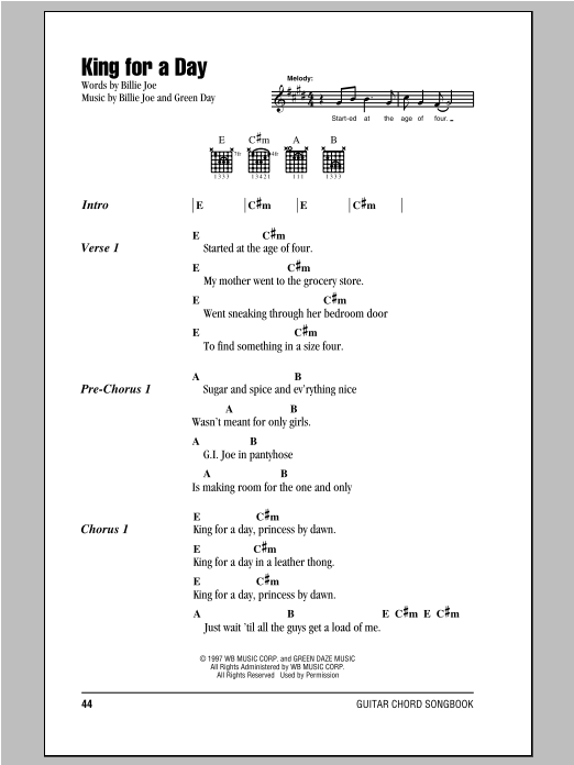 King For A Day (Guitar Chords/Lyrics) von Green Day