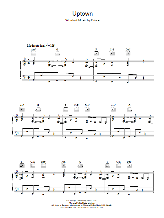 Uptown (Piano, Vocal & Guitar Chords) von Prince