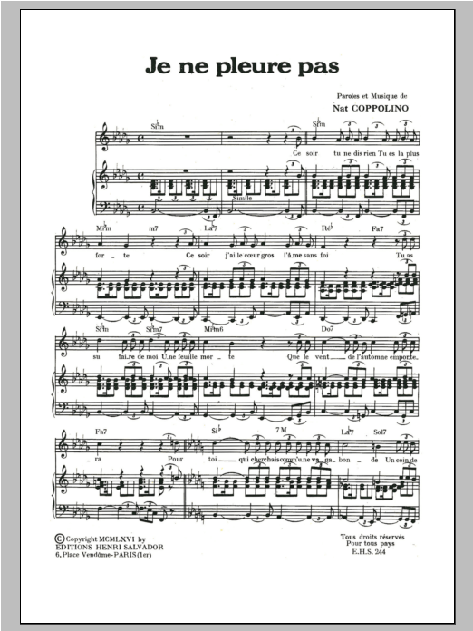 Je Ne Pleure Pas (Piano & Vocal) von Henri Salvador