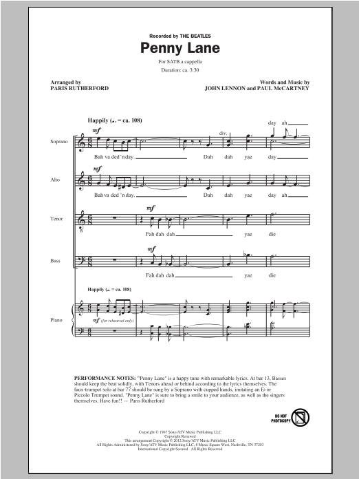 Penny Lane (SATB Choir) von Paris Rutherford