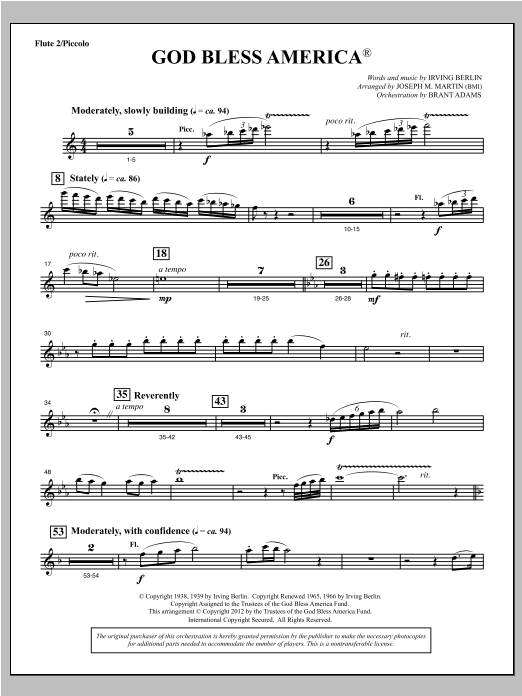 God Bless America - Flute 2 (Choir Instrumental Pak) von Joseph Martin