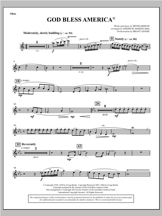 God Bless America - Oboe (Choir Instrumental Pak) von Joseph Martin