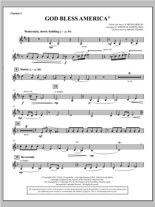God Bless America - Bb Clarinet 2 (Choir Instrumental Pak) von Joseph Martin