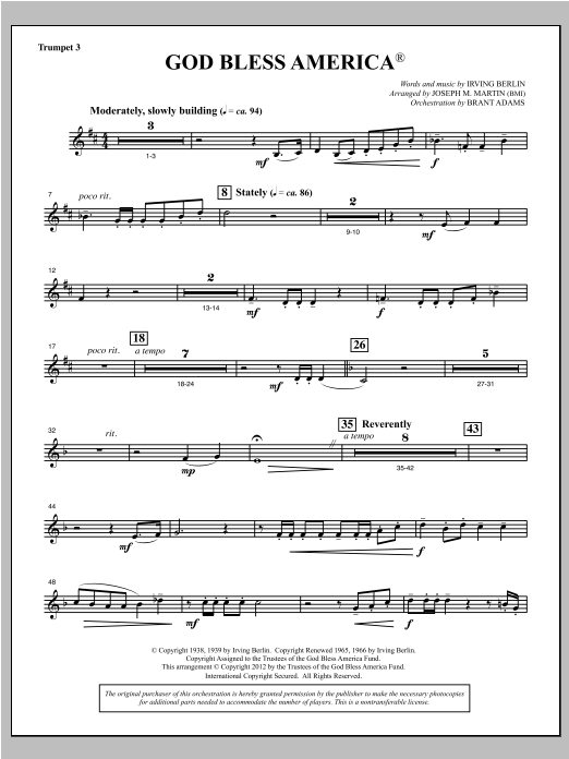 God Bless America - Bb Trumpet 3 (Choir Instrumental Pak) von Joseph Martin