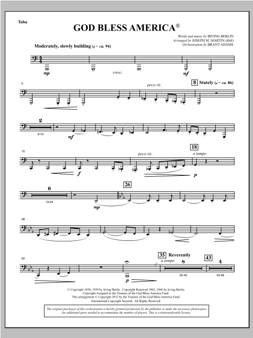 God Bless America - Tuba (Choir Instrumental Pak) von Joseph Martin