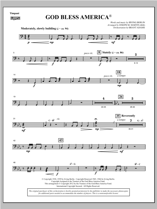 God Bless America - Timpani (Choir Instrumental Pak) von Joseph Martin