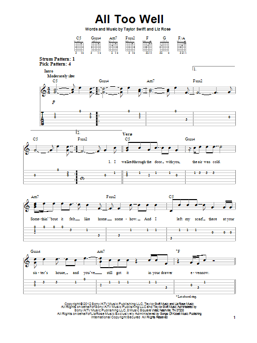 All Too Well (Easy Guitar Tab) von Taylor Swift