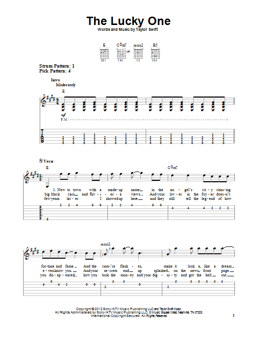The Lucky One (Easy Guitar Tab) von Taylor Swift