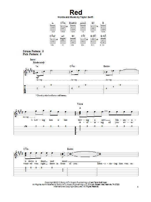 Red (Easy Guitar Tab) von Taylor Swift