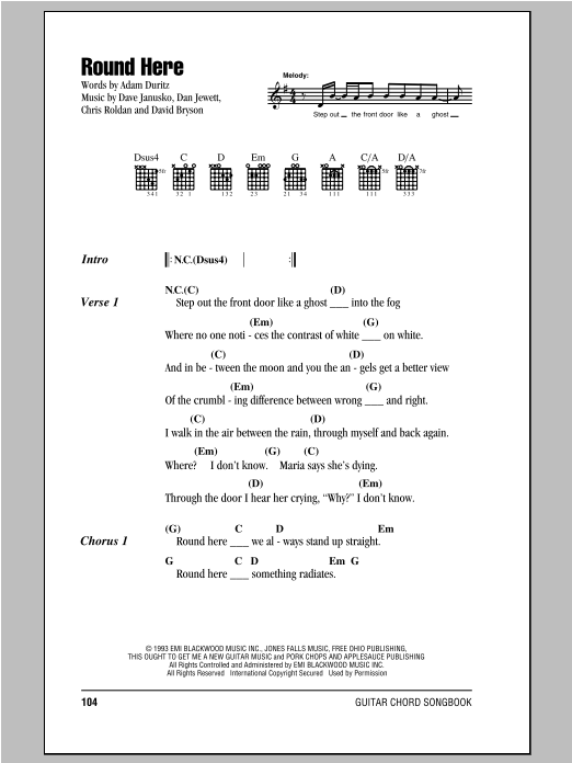 Round Here (Guitar Chords/Lyrics) von Counting Crows