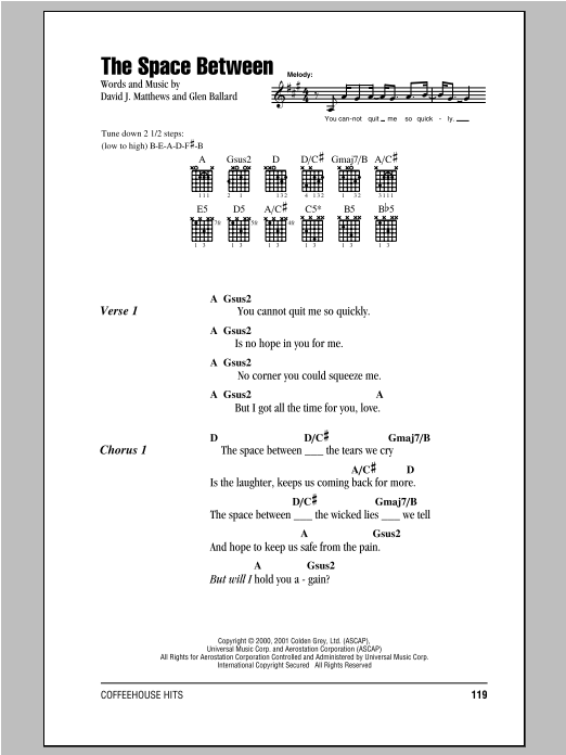 The Space Between (Guitar Chords/Lyrics) von Dave Matthews Band