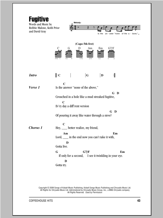 Fugitive (Guitar Chords/Lyrics) von David Gray