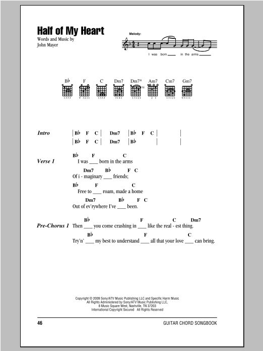 Half Of My Heart (Guitar Chords/Lyrics) von John Mayer