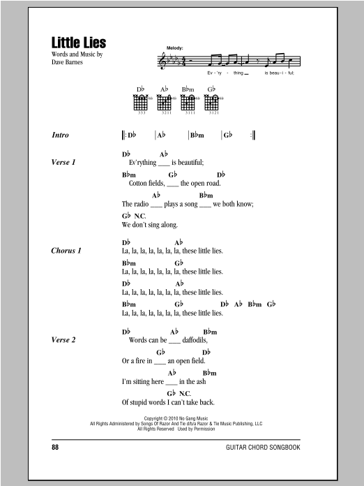 Little Lies (Guitar Chords/Lyrics) von Dave Barnes