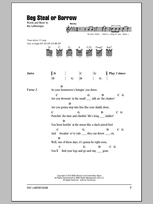 Beg Steal Or Borrow (Guitar Chords/Lyrics) von Ray LaMontagne