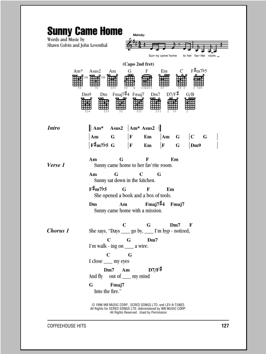 Sunny Came Home (Guitar Chords/Lyrics) von Shawn Colvin