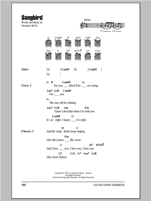 Songbird (Guitar Chords/Lyrics) von Fleetwood Mac