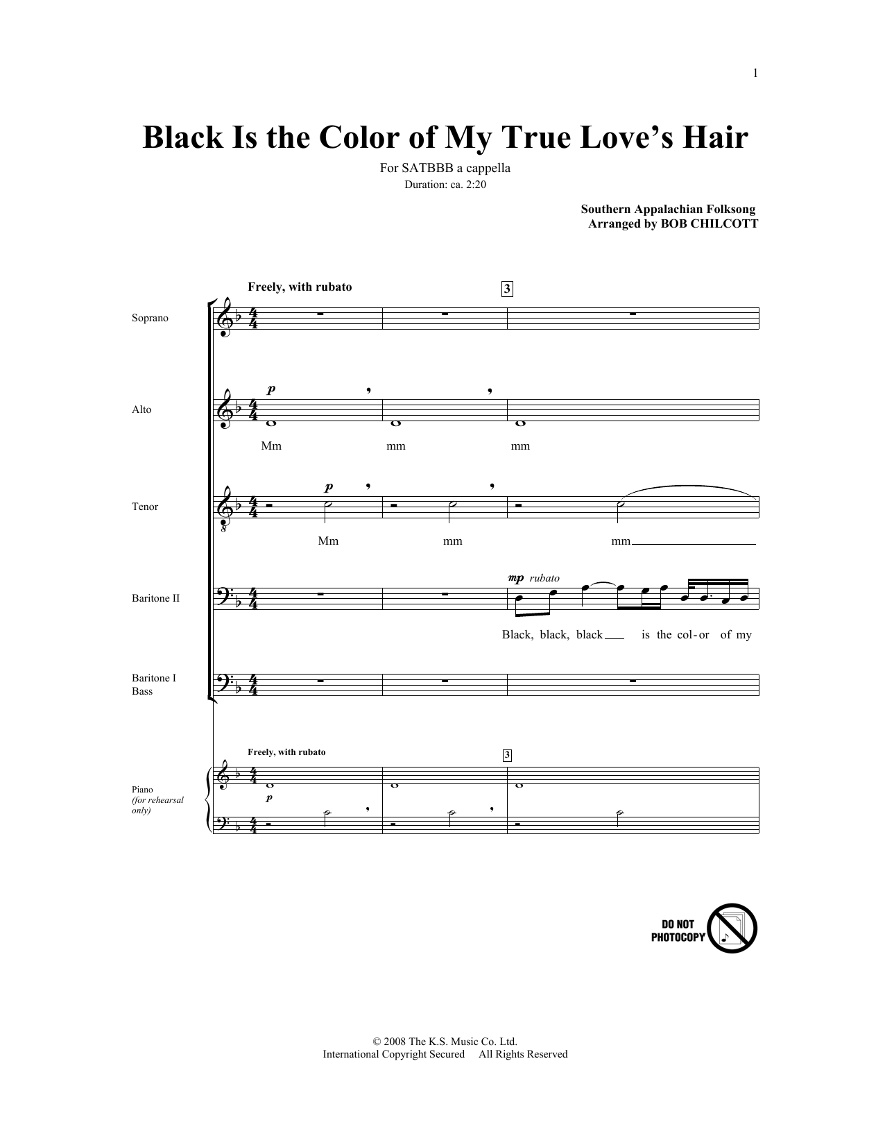 Black Is The Color Of My True Love's Hair (SATB Choir) von Bob Chilcott