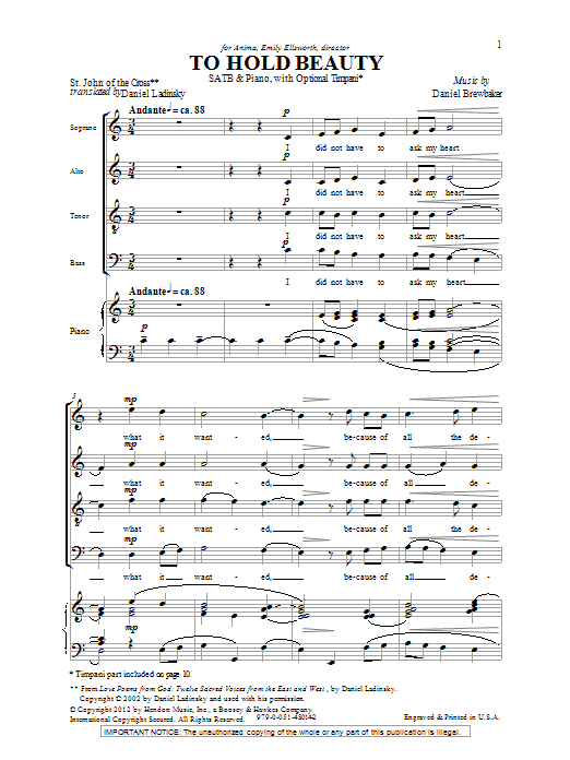 To Hold Beauty (SATB Choir) von Daniel Brewbaker