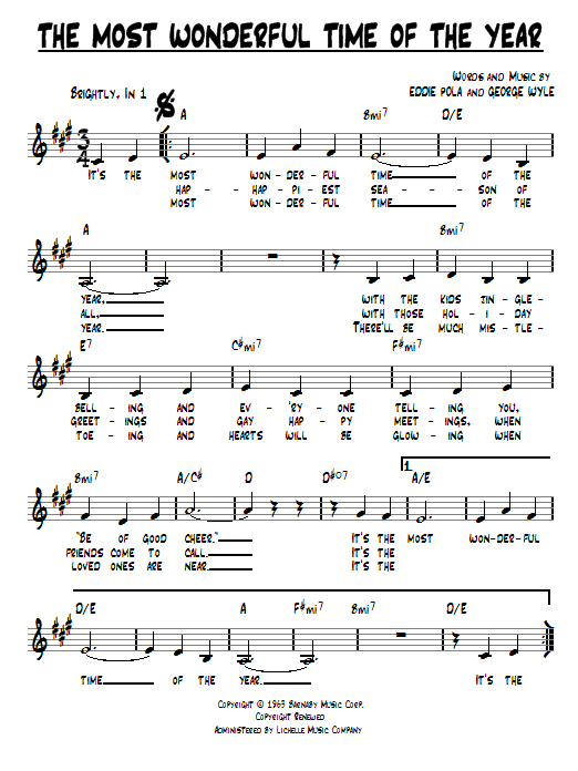 The Most Wonderful Time Of The Year (Lead Sheet / Fake Book) von George Wyle