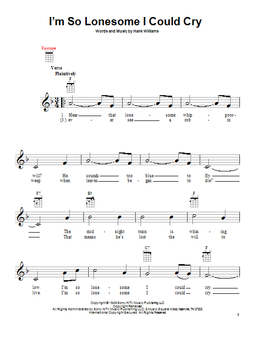 I'm So Lonesome I Could Cry (Ukulele) von Hank Williams
