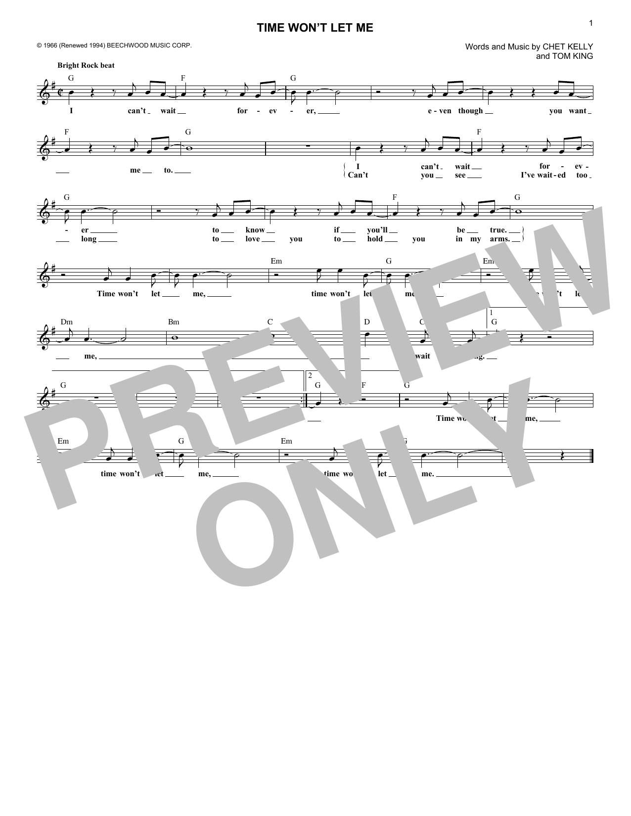 Time Won't Let Me (Lead Sheet / Fake Book) von The Outsiders