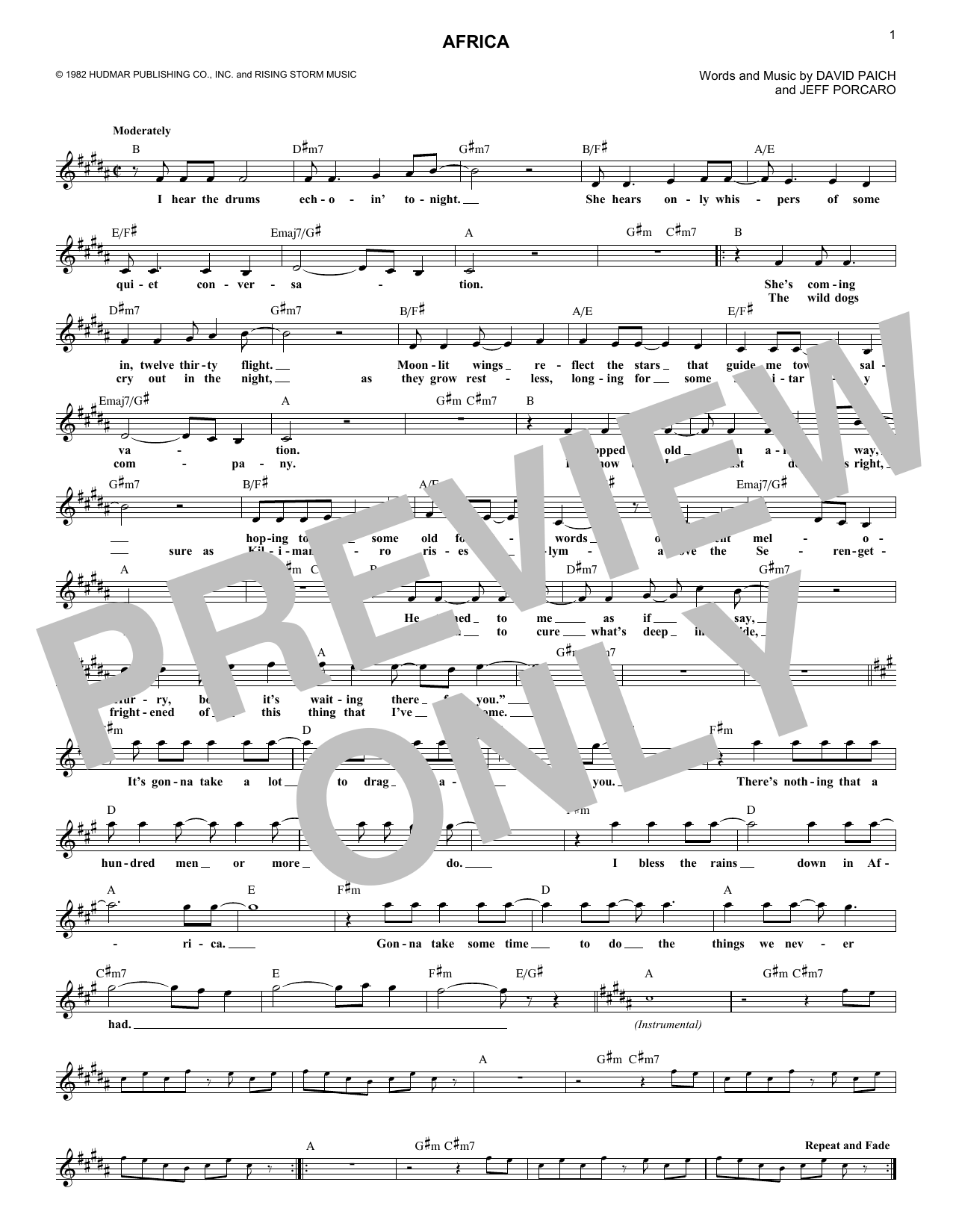 Africa (Lead Sheet / Fake Book) von Toto