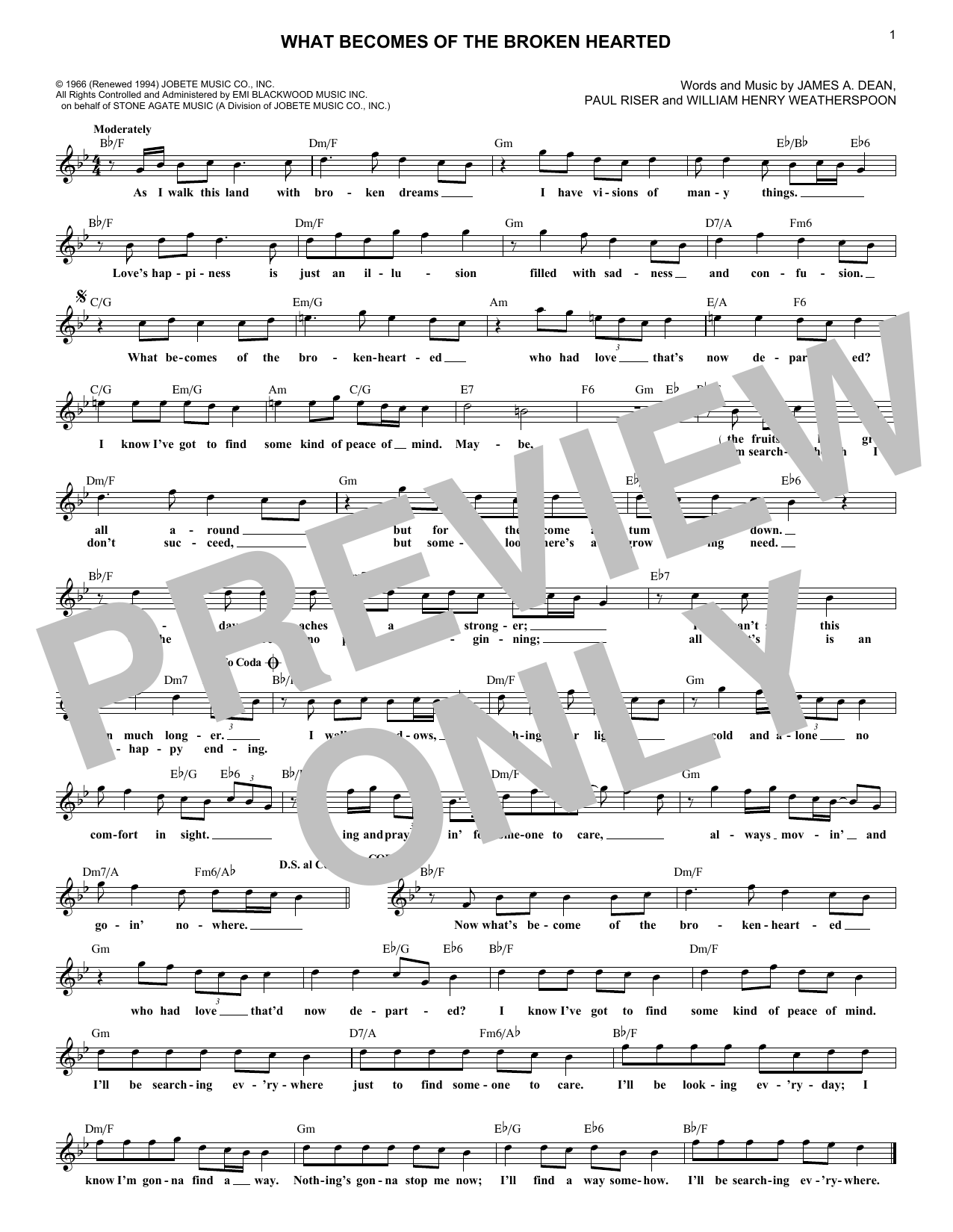 What Becomes Of The Broken Hearted (Lead Sheet / Fake Book) von James Dean