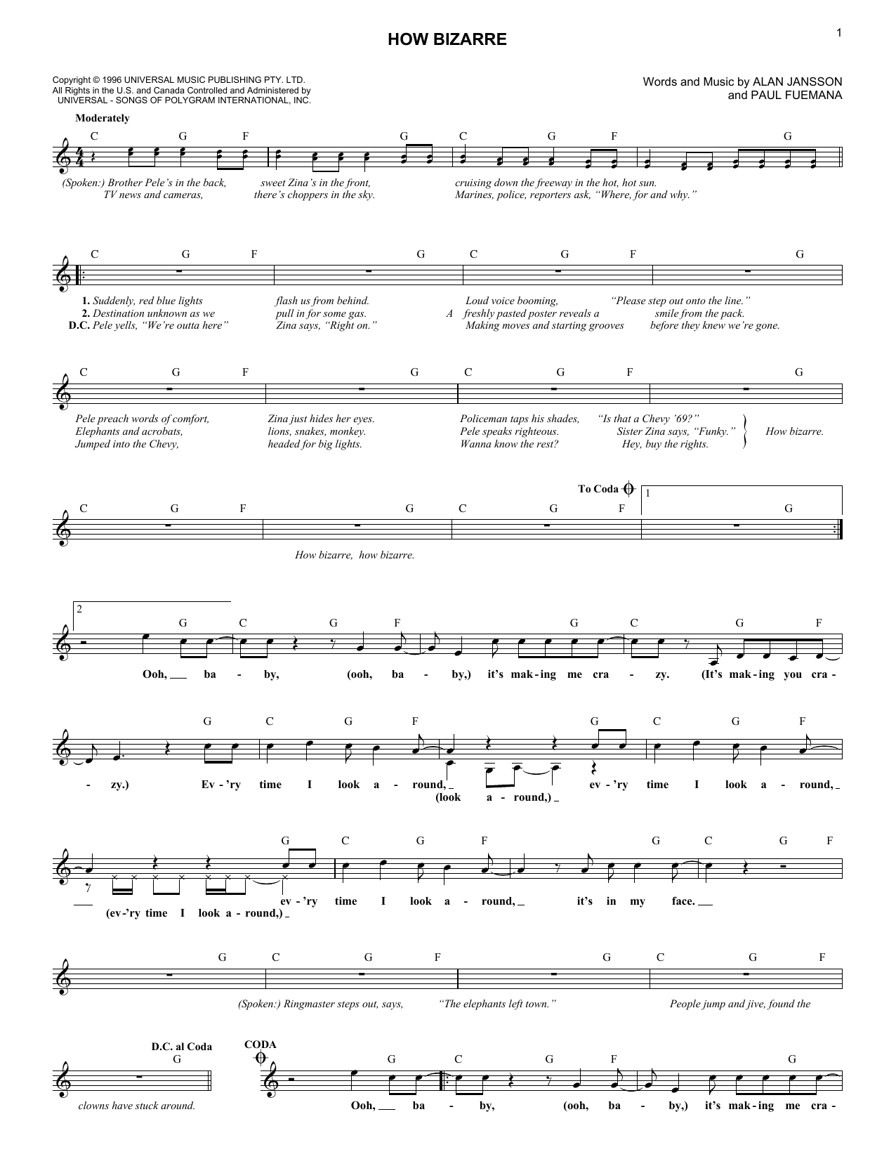 How Bizarre (Lead Sheet / Fake Book) von OMC