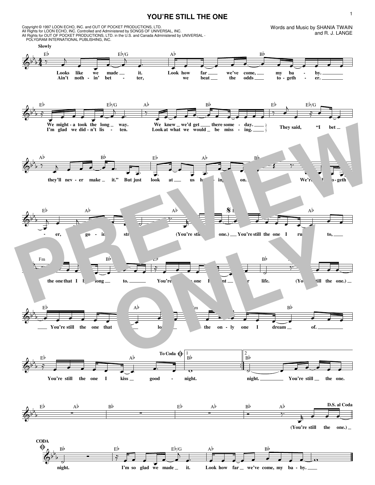 You're Still The One (Lead Sheet / Fake Book) von Shania Twain