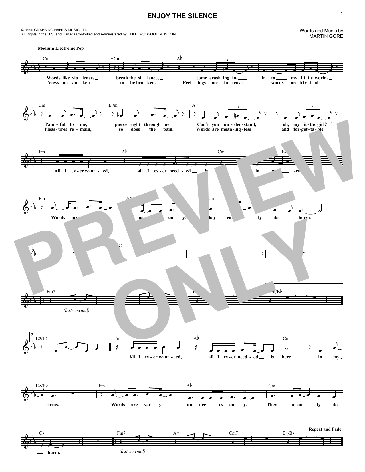 Enjoy The Silence (Lead Sheet / Fake Book) von Depeche Mode