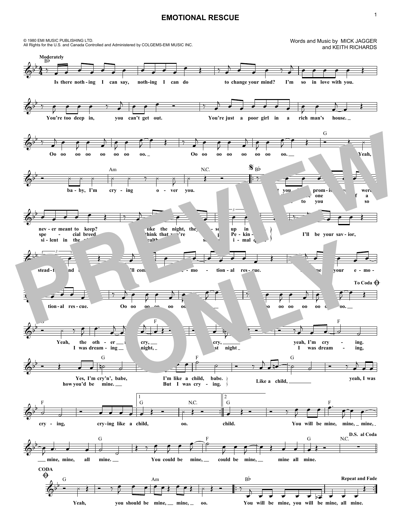 Emotional Rescue (Lead Sheet / Fake Book) von The Rolling Stones