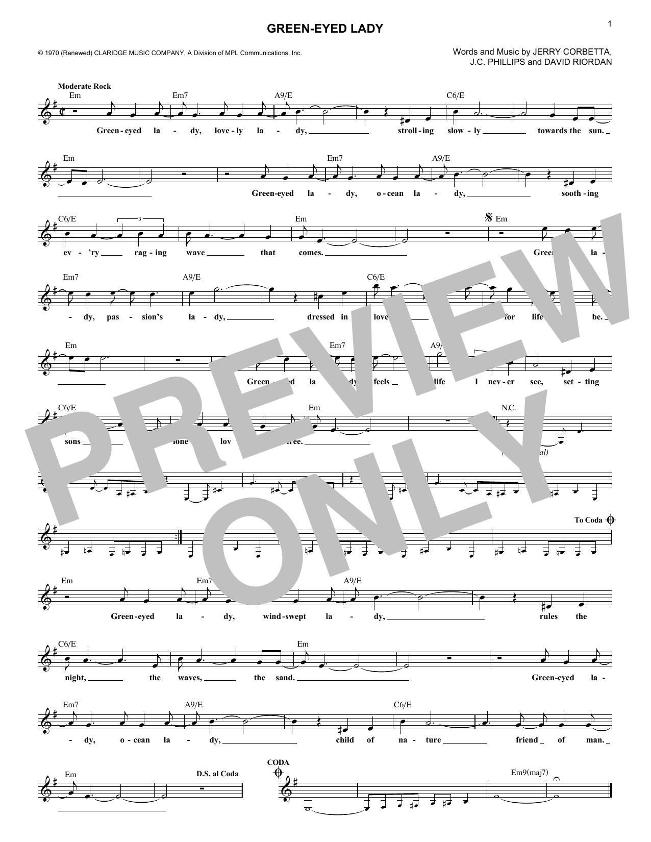 Green-Eyed Lady (Lead Sheet / Fake Book) von Sugarloaf