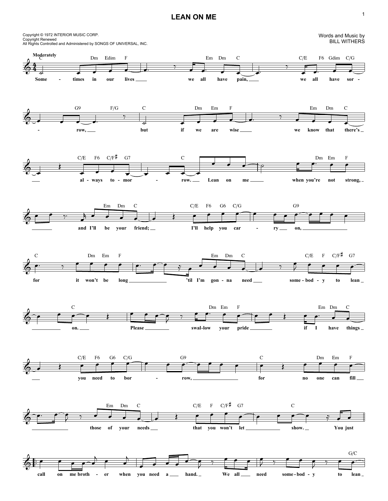 Lean On Me (Lead Sheet / Fake Book) von Bill Withers