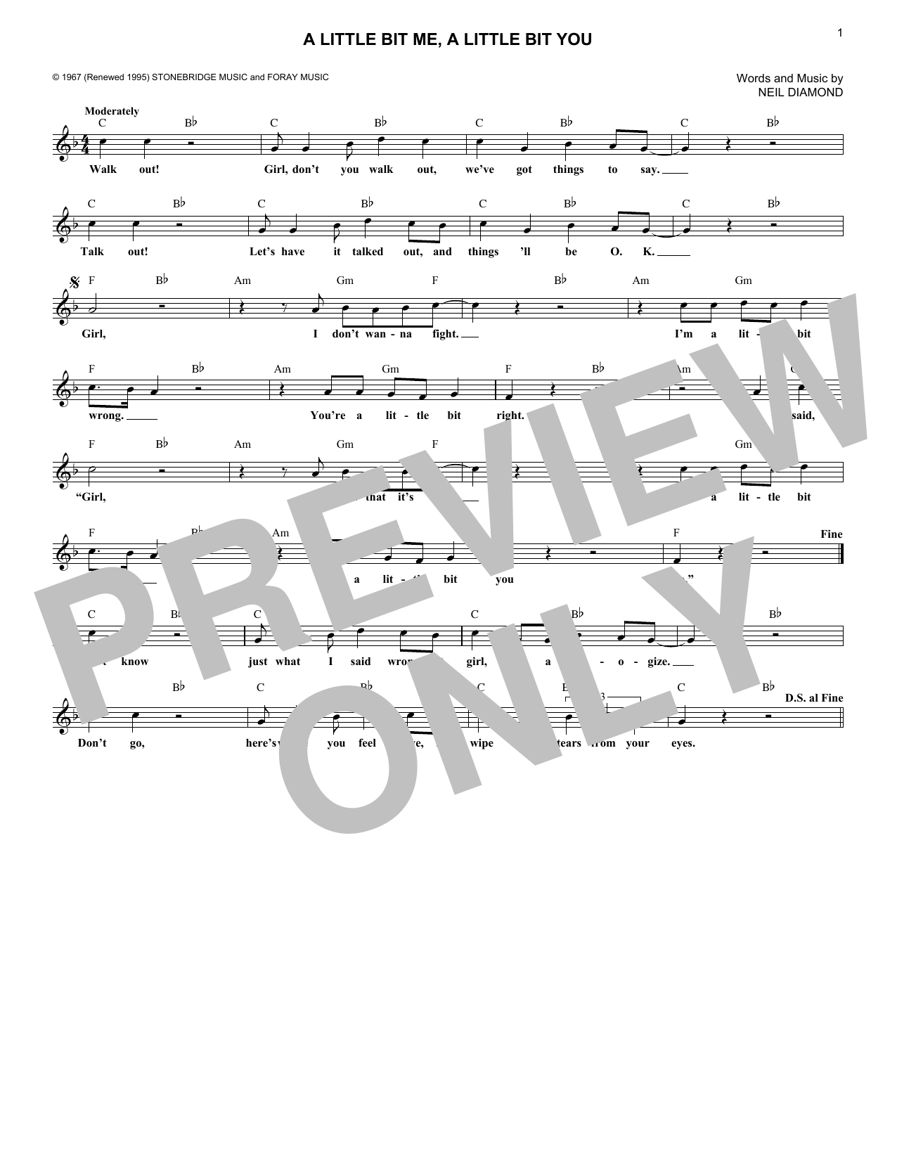 A Little Bit Me, A Little Bit You (Lead Sheet / Fake Book) von The Monkees