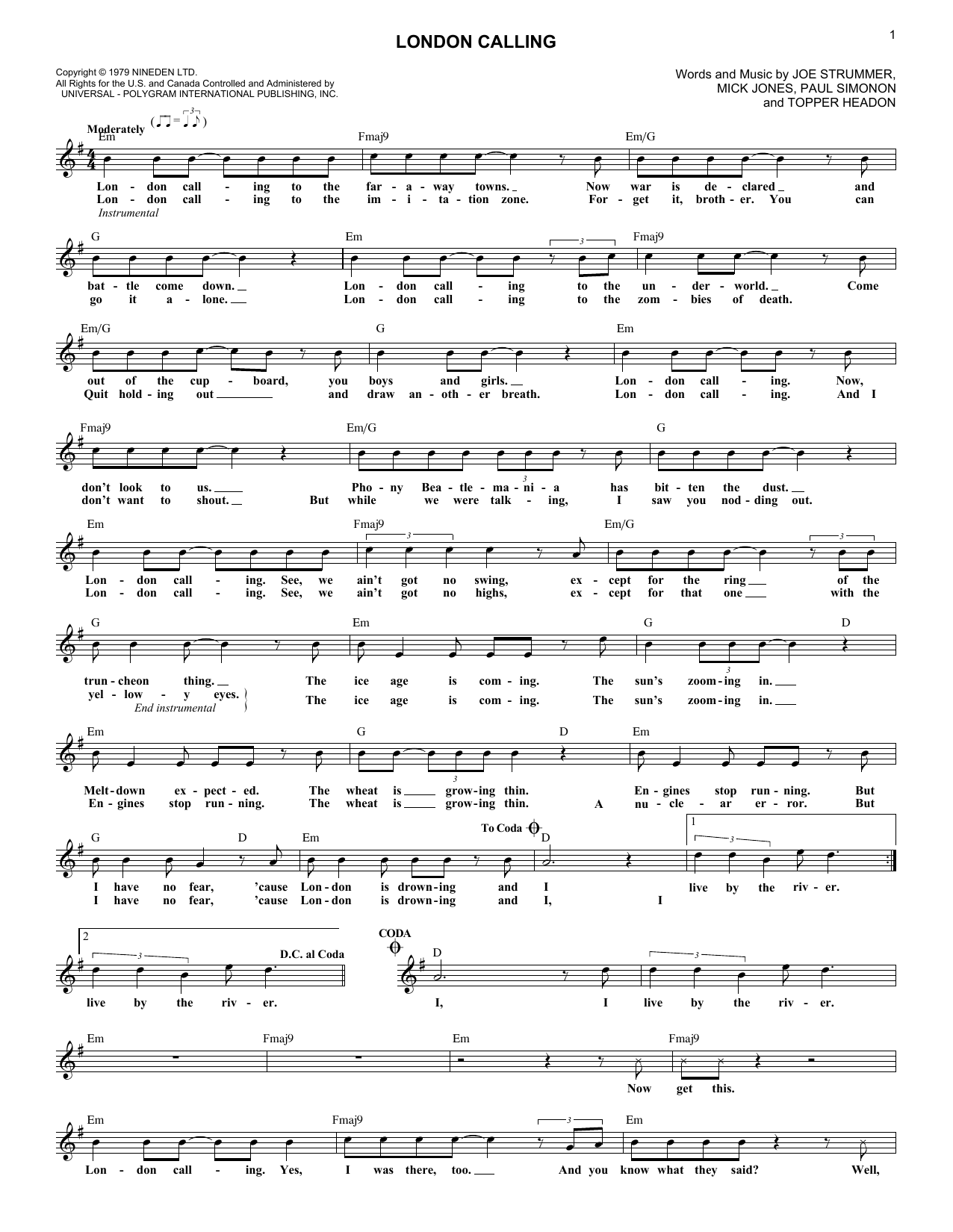 London Calling (Lead Sheet / Fake Book) von The Clash