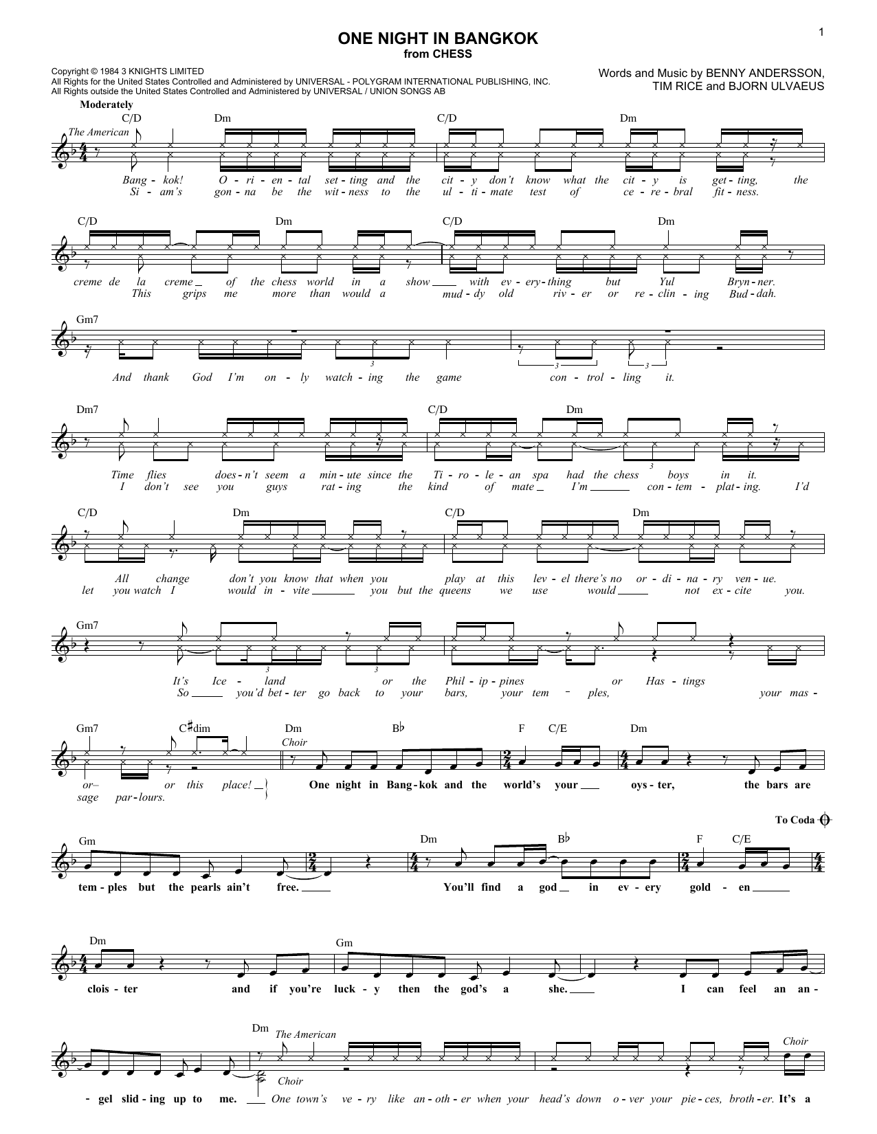 One Night In Bangkok (Lead Sheet / Fake Book) von Murray Head