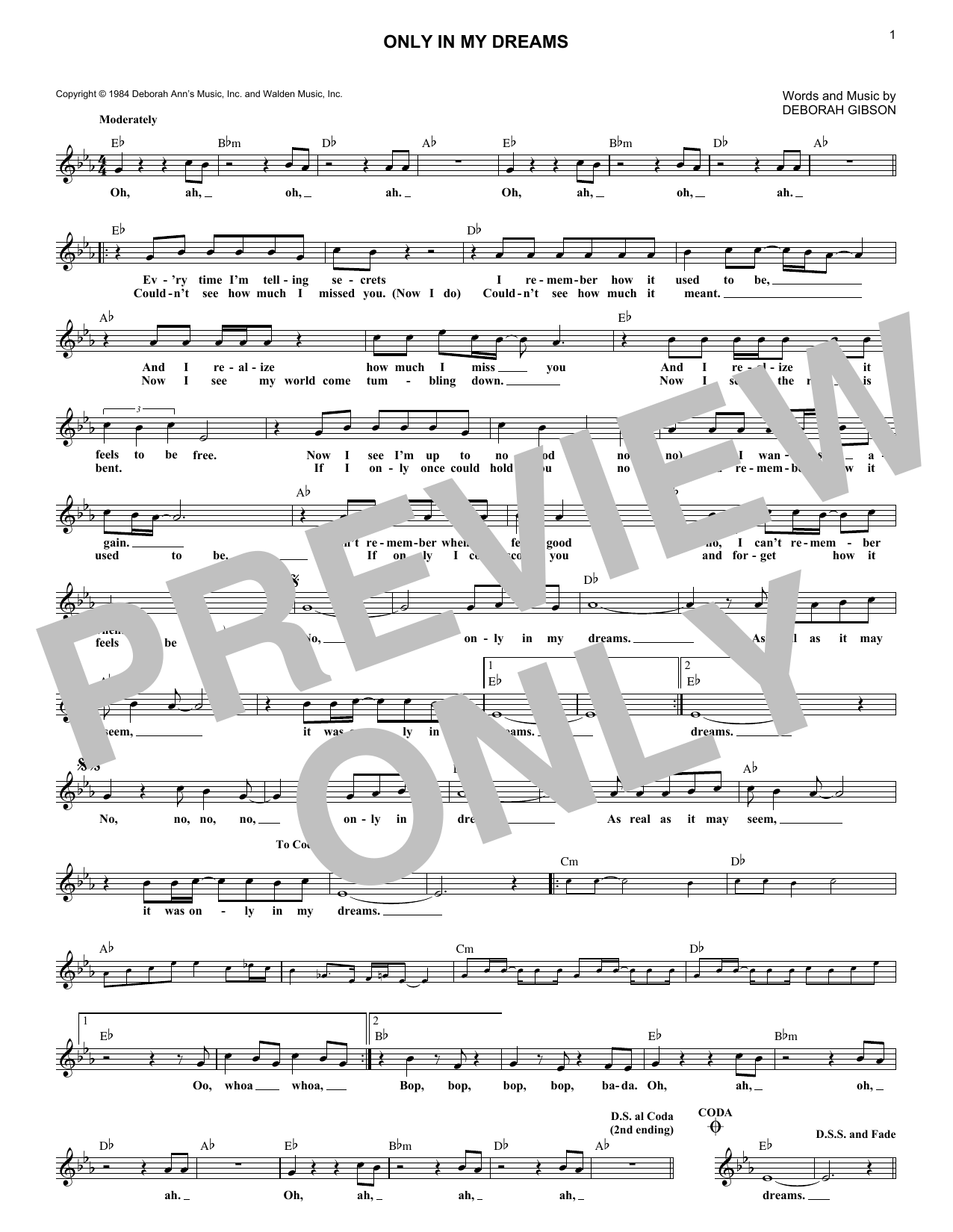 Only In My Dreams (Lead Sheet / Fake Book) von Debbie Gibson