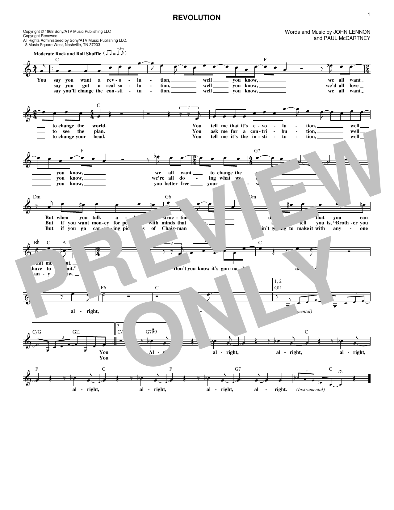 Revolution (Lead Sheet / Fake Book) von The Beatles