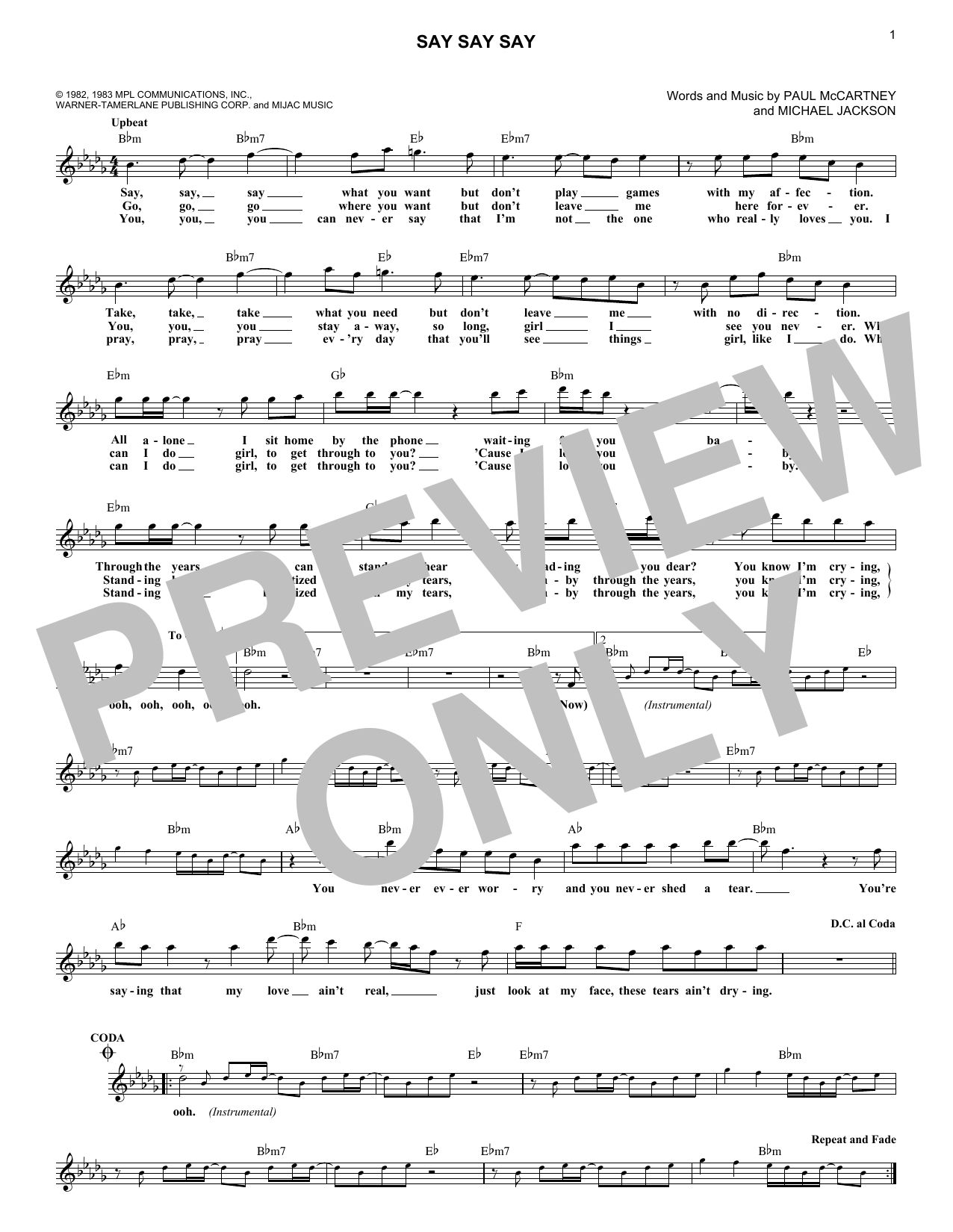 Say Say Say (Lead Sheet / Fake Book) von Paul McCartney & Michael Jackson