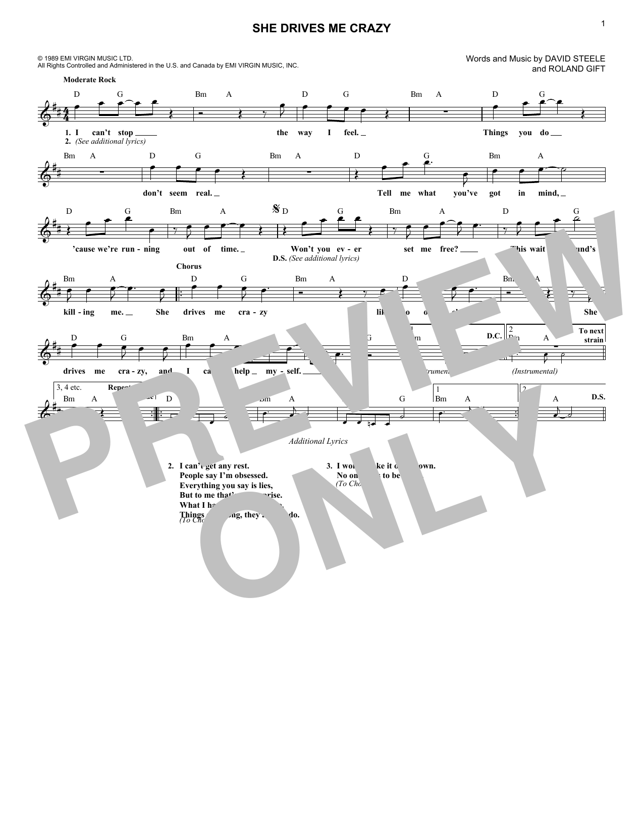 She Drives Me Crazy (Lead Sheet / Fake Book) von Fine Young Cannibals