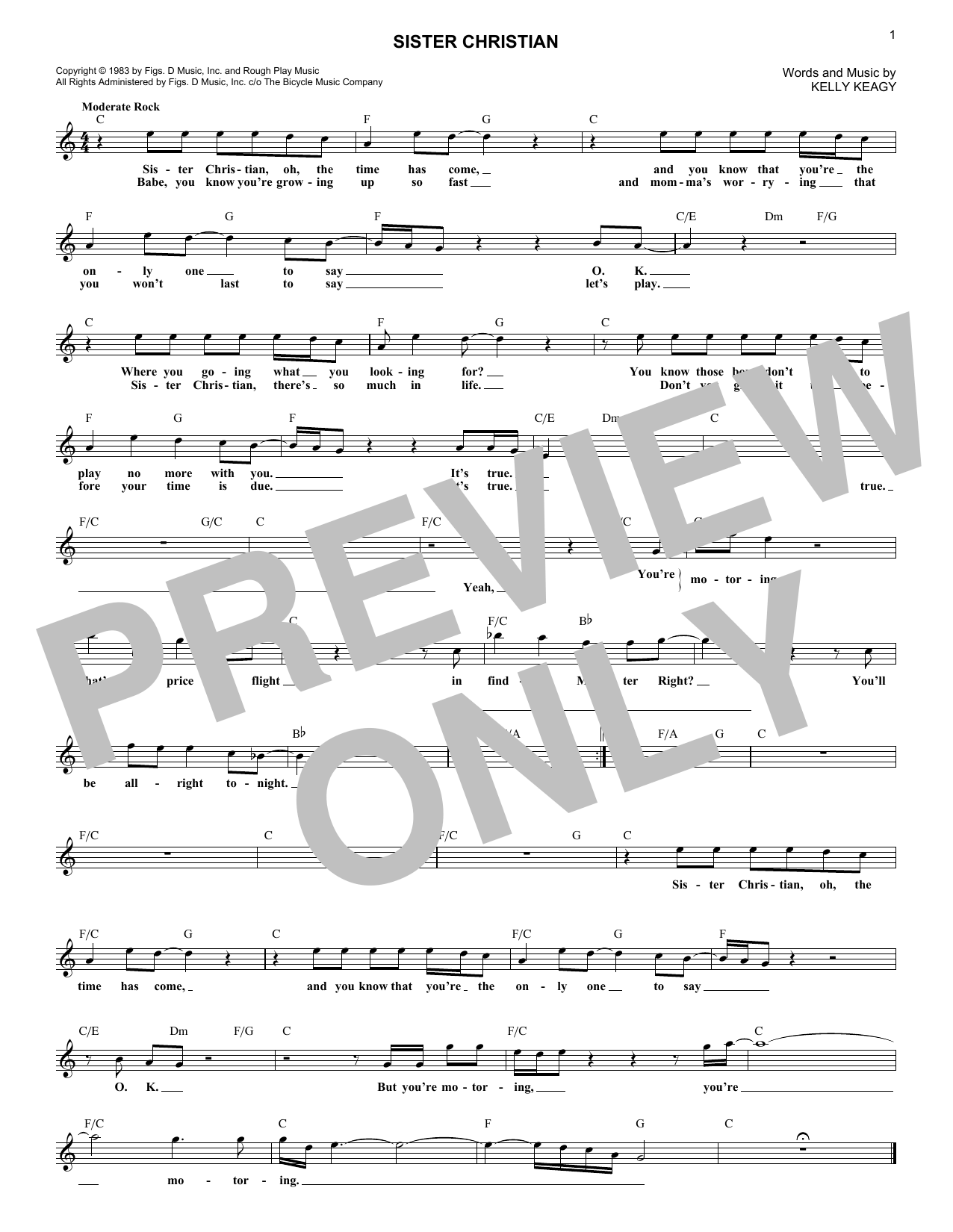 Sister Christian (Lead Sheet / Fake Book) von Night Ranger