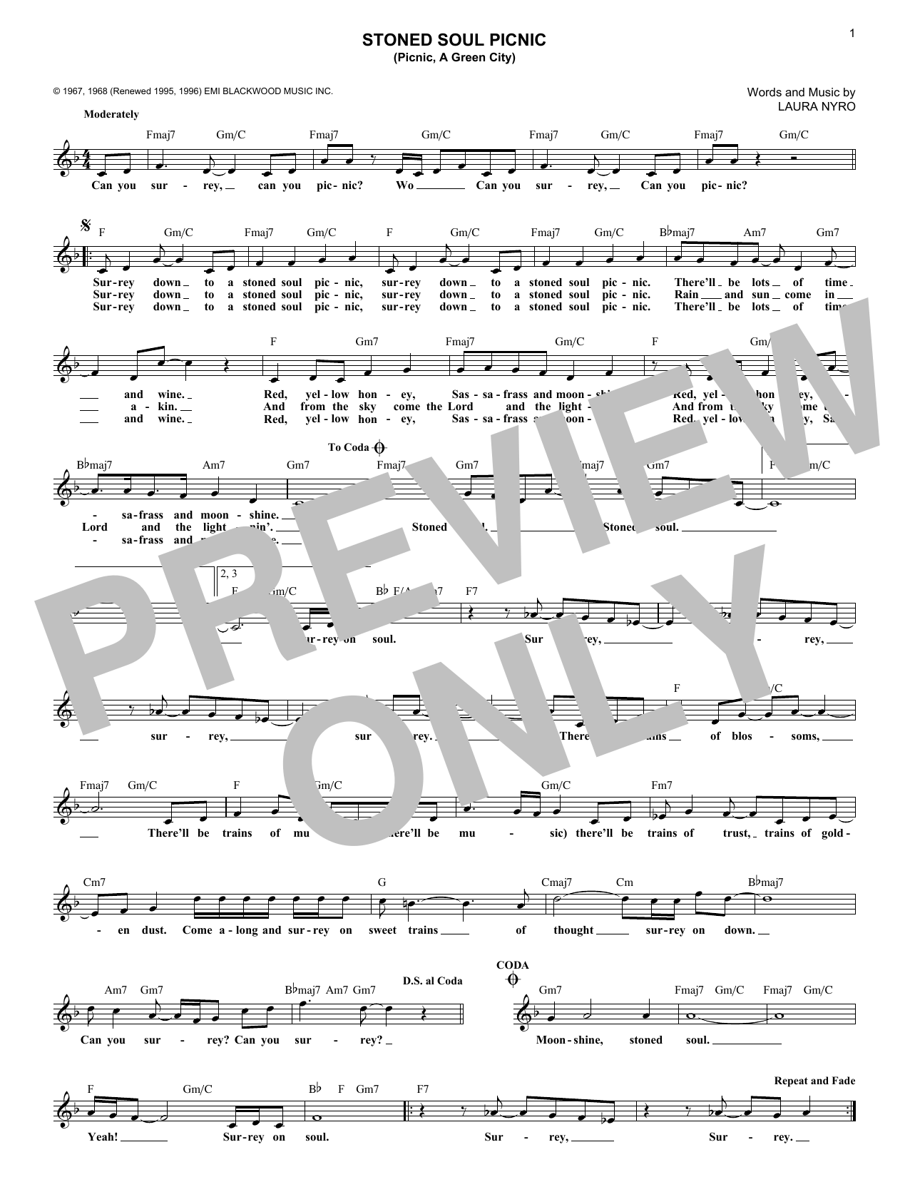 Stoned Soul Picnic (Picnic, A Green City) (Lead Sheet / Fake Book) von The 5th Dimension