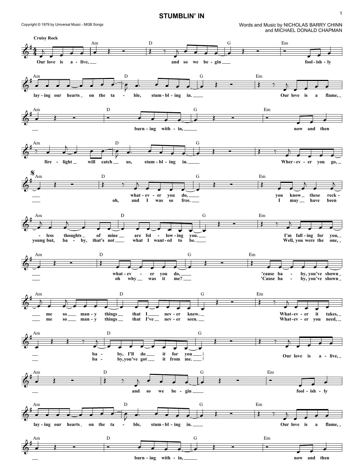 Stumblin' In (Lead Sheet / Fake Book) von Michael Donald Chapman