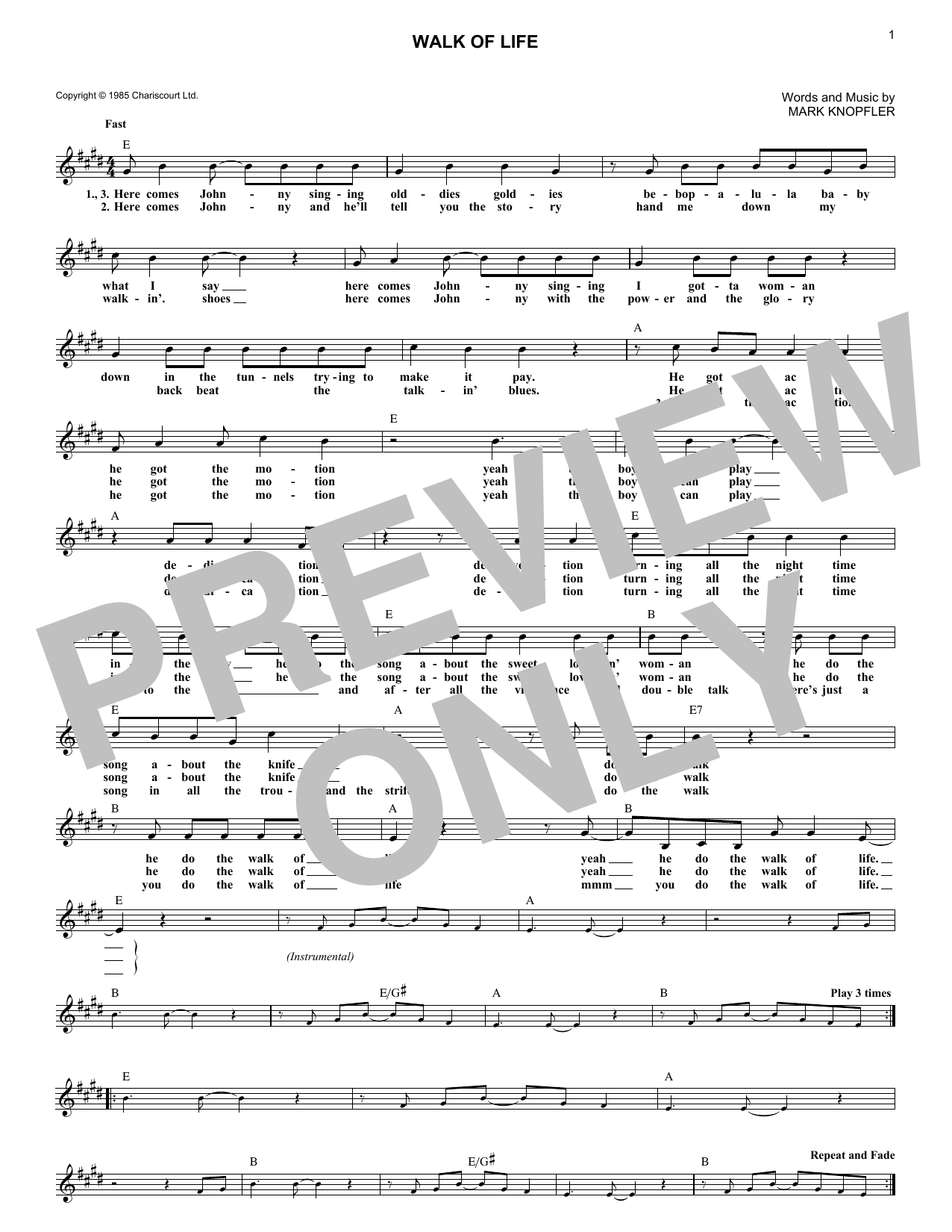 Walk Of Life (Lead Sheet / Fake Book) von Dire Straits