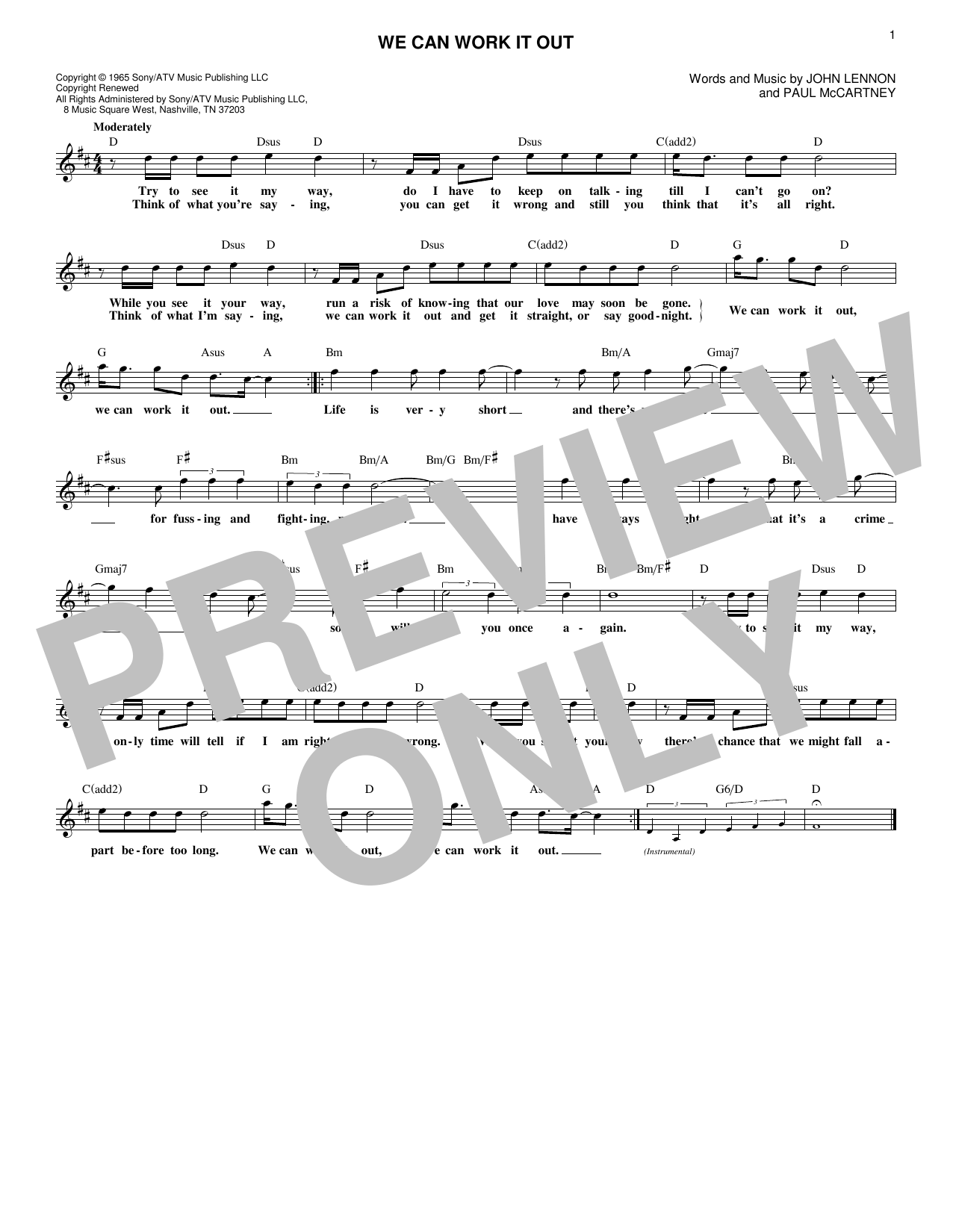 We Can Work It Out (Lead Sheet / Fake Book) von The Beatles