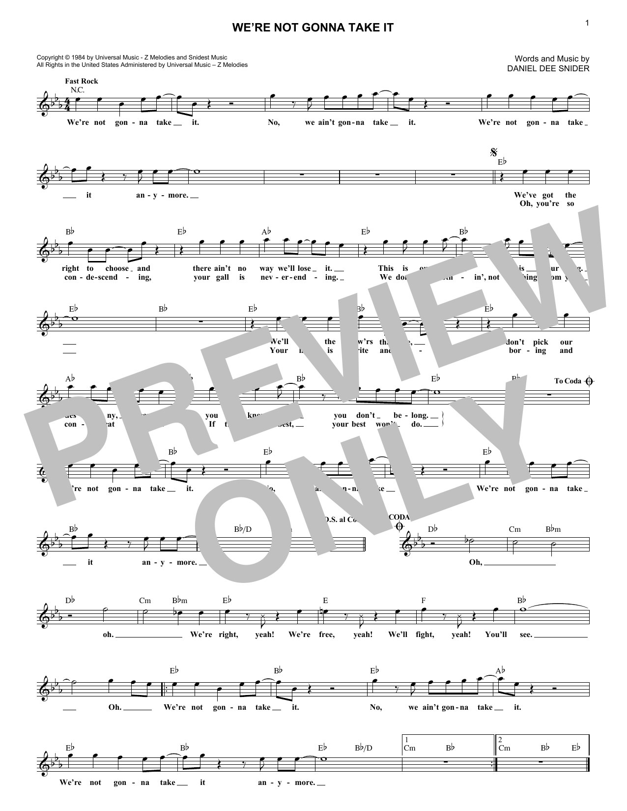 We're Not Gonna Take It (Lead Sheet / Fake Book) von Twisted Sister