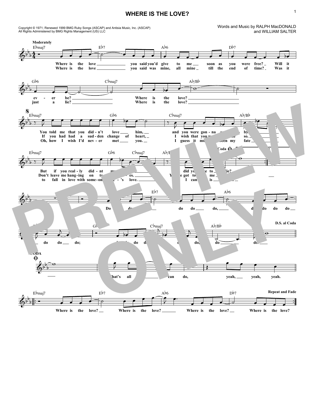 Where Is The Love? (Lead Sheet / Fake Book) von Roberta Flack and Donny Hathaway